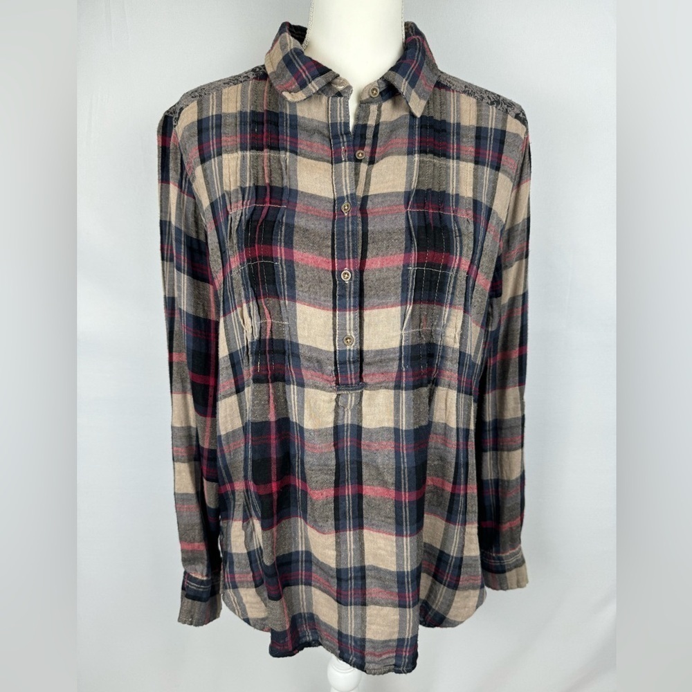 Vintage America Blues Celeste Flannel Tunic Plaid Patchwork Long Sleeves Large